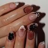 Pack of 1 Fashionable Artificial Nail with Short Length Glossy Oval Leopard French Daily Parties Manicure