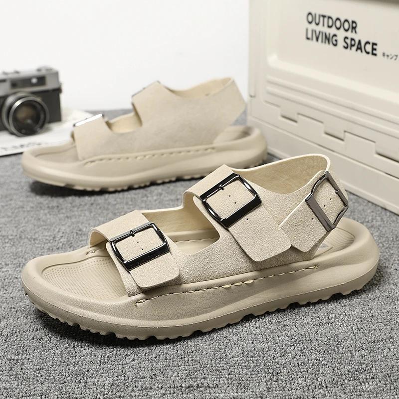 

Fashion New Comfortable Soft Bottom Outdoor Men s Casual Sandals Brand Summer Men s Casual Fashion Breathable Non Slip Beach Slippers 45 бежевый