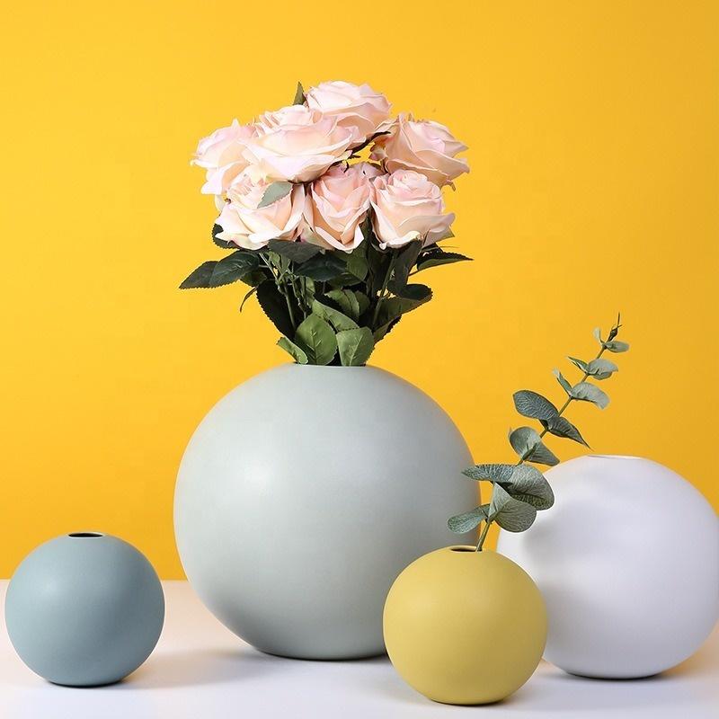 Full Round Color Flower Vase Ceramic Pots for Plants S Apple Shape Indoor Flower Vase for Decoration