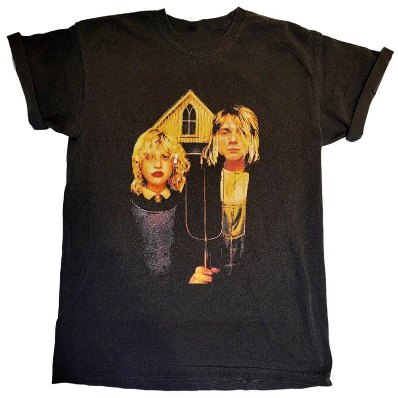 Kurt Cobain and Courtney Love Inspired Gothic American Gothic T-shirt S