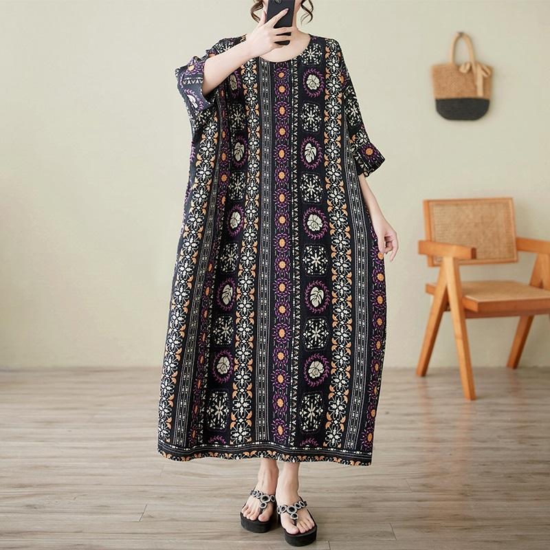 Kortermet Plus size vintage floral nytt i kjoler for kvinner uformell løs lang sommerkjole