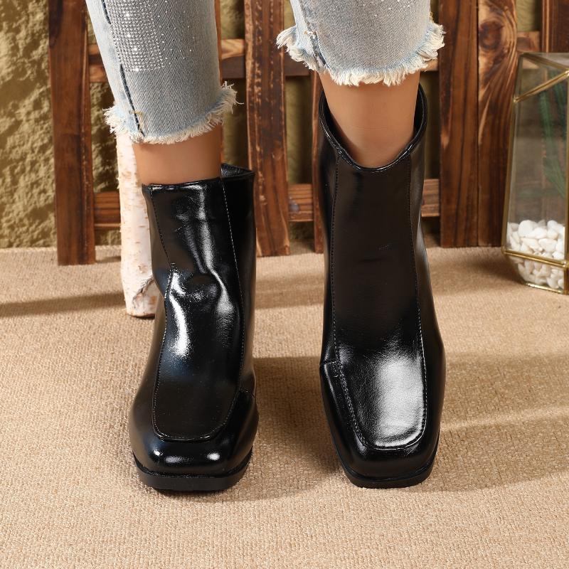 Retro chunky heel square-toe ankle boots for women, slimming winter bestseller with fleece lining for warmth and work
