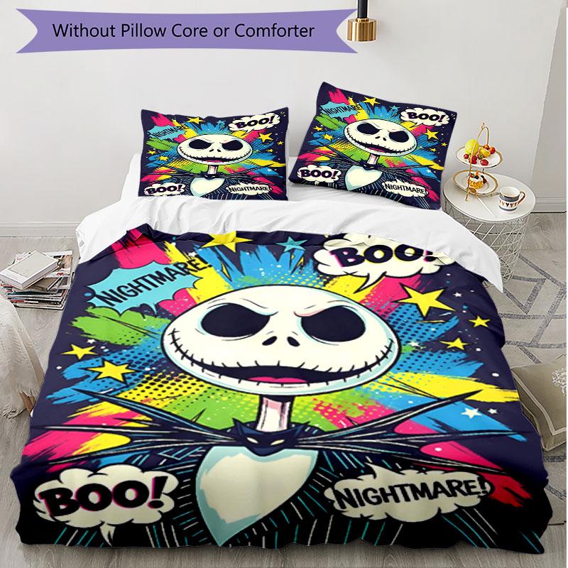 3pcs Duvet Cover Set (1*Duvet Cover + 2*Pillowcase, Without Core), The Nightmare Before Christmas Print Soft All‑Season Bedding Set, Home Bedroom Deco