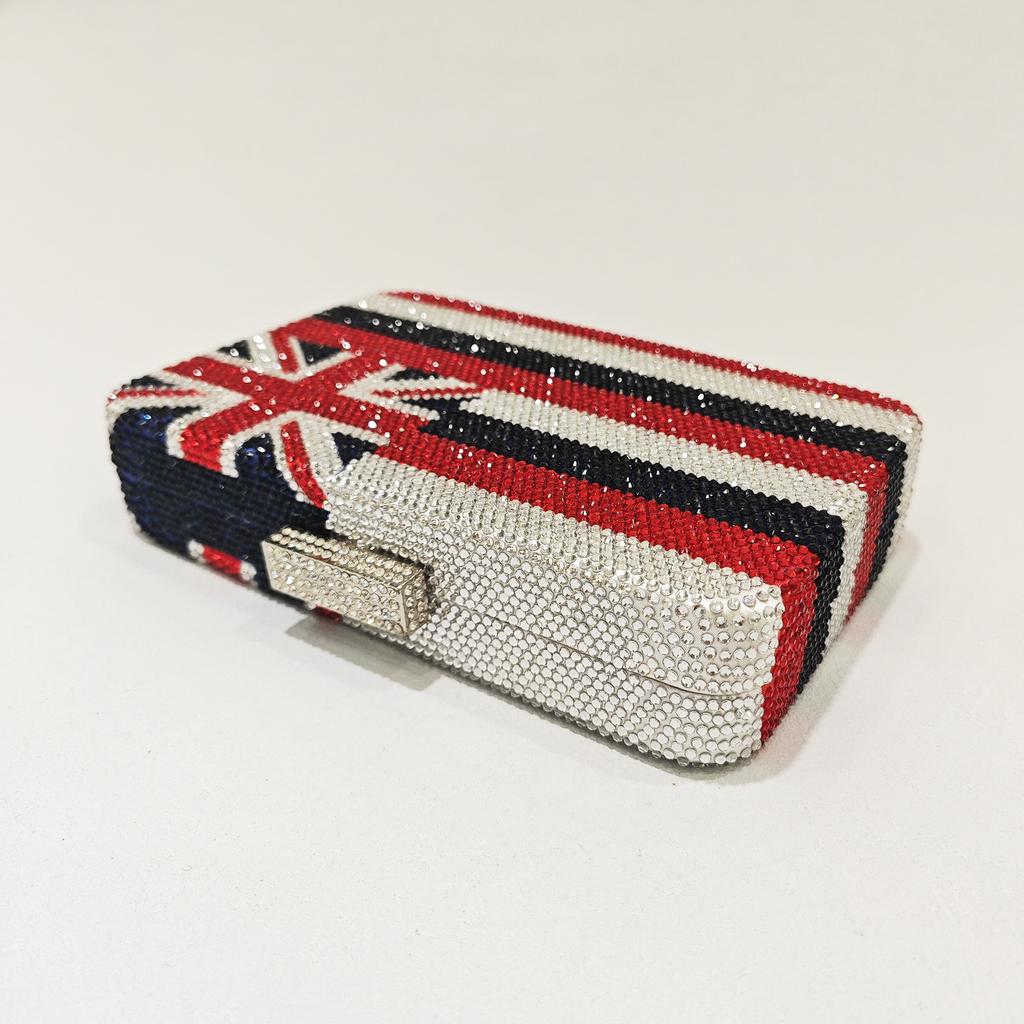 Red/White/Black Crystal Flag Bags Evening Clutch Purse Women Diamond Party Dinner Purses Rhinestone Bridal Handbags  Lady Clutch