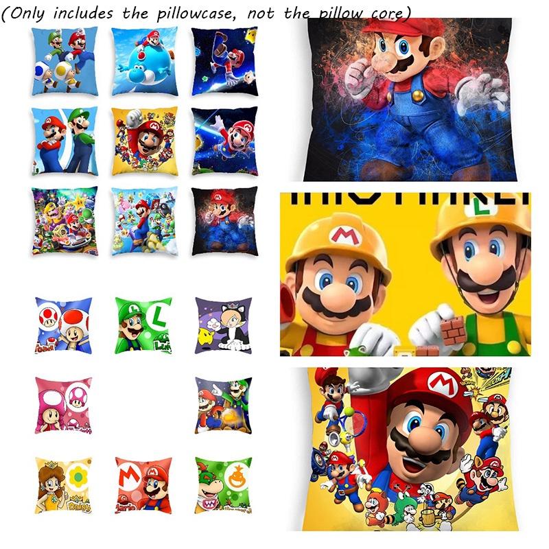 Super Mario Pillow Cover Mario-themed Short Plush Cushion Cover For Car Living Room Décor 45*45cm
