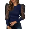 Women Puff Sleeve Tops  Crewneck Sequin Casual Blouse Slim Comfy Bottomed Shirts Flexible  Pullover
