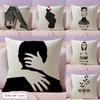 Black White Fashion Ins Sexy Cushion Cover Natural Linen Organic Fabric DoubleSided Printing Sofa Home Decor Gift Pillow Case