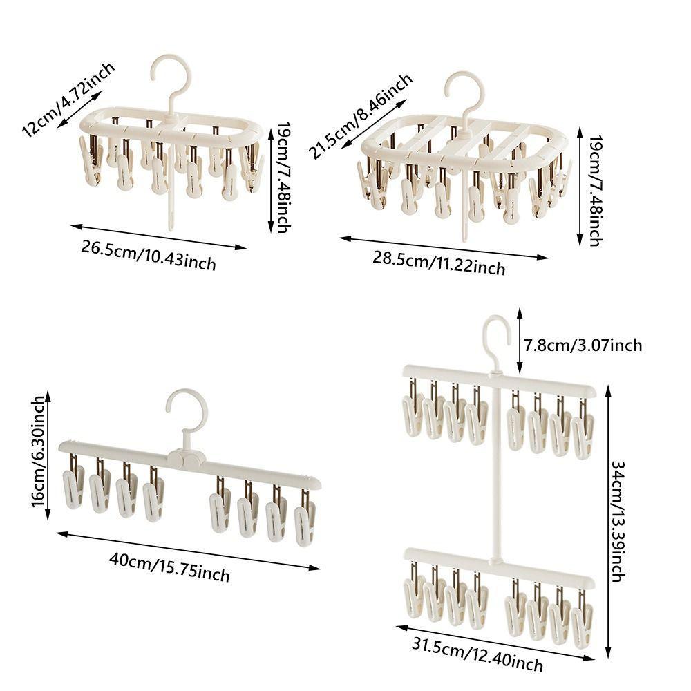Multi-functional Sock Drying Rack Foldable Rotatable Clothes Hanger with Clips Windproof Space Saving Socks Hanger Clip