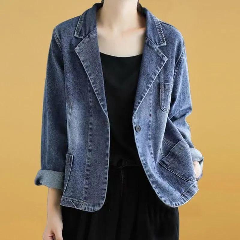 Spring and Autumn Plus Size Denim Jacket Women's Western Style Small Suit Loose All-match Casual Short Slim Suit Top