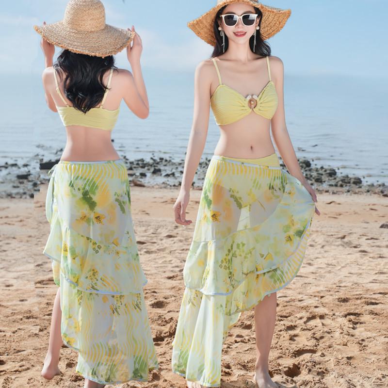 Bali Hot Spring Swimsuit Set: Women's Sexy Three-Piece Mermaid Bikini with Versatile Skirt