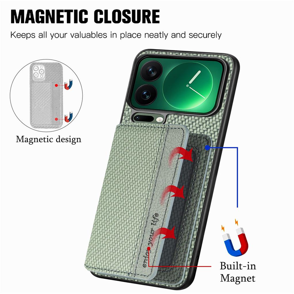 For Xiaomi 17 Pro Case RFID Blocking Carbon Fiber Leather Phone Back Cover with Card Holder