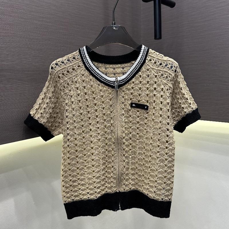 2026 Summer Hollow Zipper Knit Short-Sleeved Cardigan - Casual, Lightweight, Age-Reducing Versatile Top