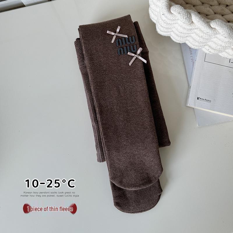 2025 Autumn-Winter Girls' Brushed Letter Leggings: Versatile White Elastic Tights