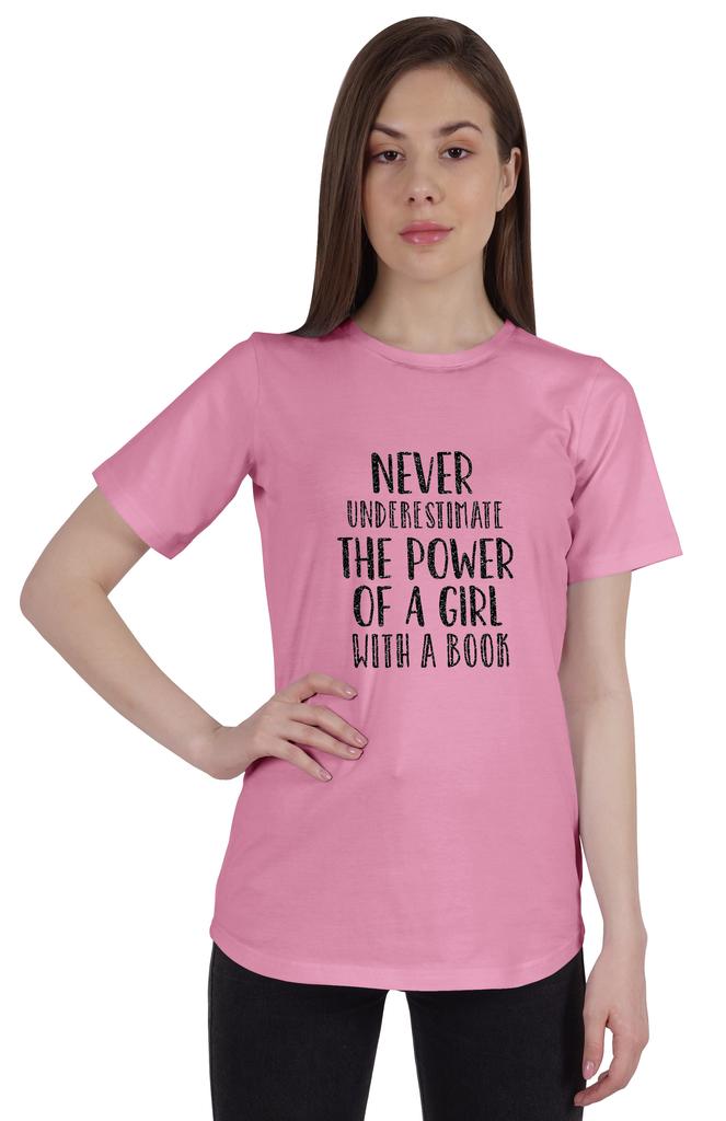 Inkmeso Womens Quote Top   Never Underestimate The Power Of A Girl With A Book   Graphic Print Tee