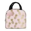 Gold Pineapple Pattern Insulated Lunch Bag for Women Kids Portable Food Boxes Thermal Lunch Box Tote