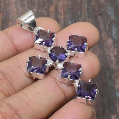 Améthyste Gemstone Bijoux faits à la main Solide 925 Pendentif en argent sterling pour elle
