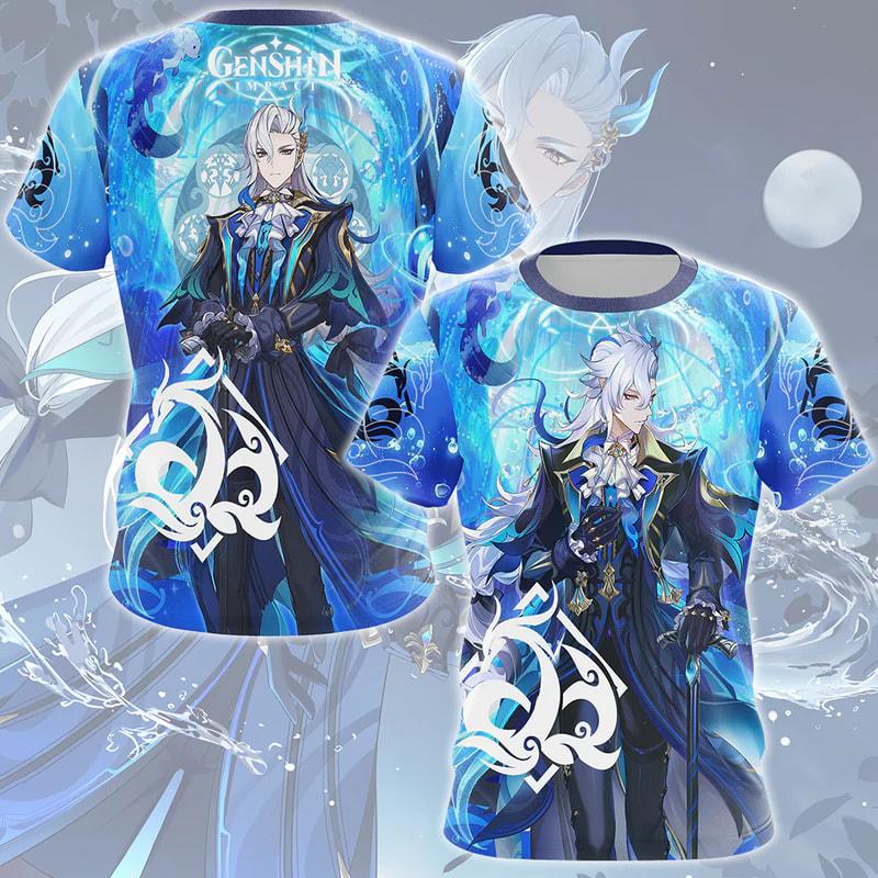 Genshin Impact Raiden Shogun 3D-Druck T-Shirts Herren Damen Lässiges T-Shirt Kurzarm Übergroßes Harajuku Tee Tops Kinderkleidung 3XL blue