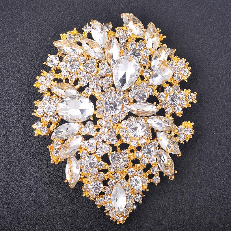 Crystal Flower Brooches for Women Luxury Silver Color Banquet Wedding Clothing Pin Female Gift