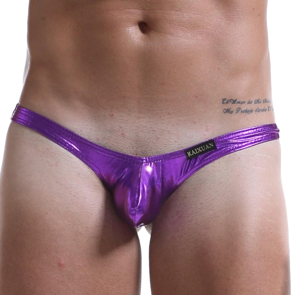 Men Sexy Underwear Bare Buttocks  Leather Underpants Pouch Thong G-String