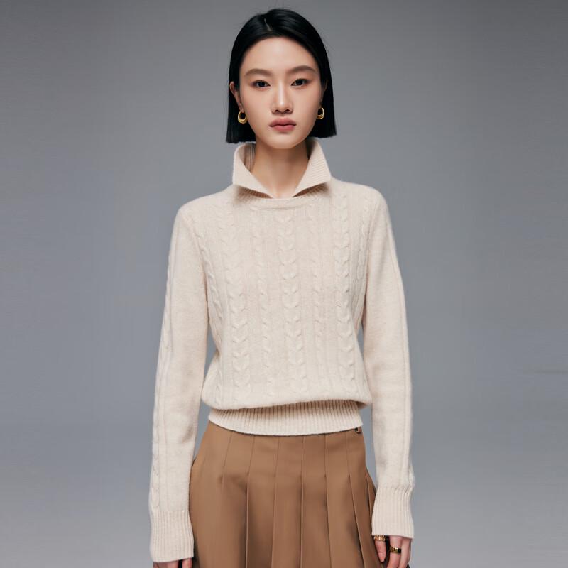 Paruo Women's 100% Cashmere Cable Knit Polo Sweater