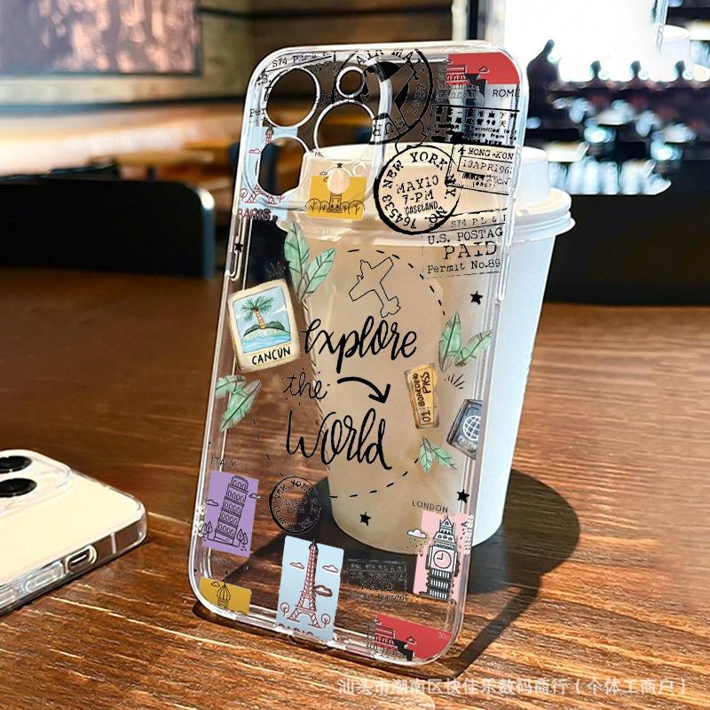Simple Plane Travel Line for iPhone11/12/13/14/15 Apple 16ProMax Mobile Phone Case