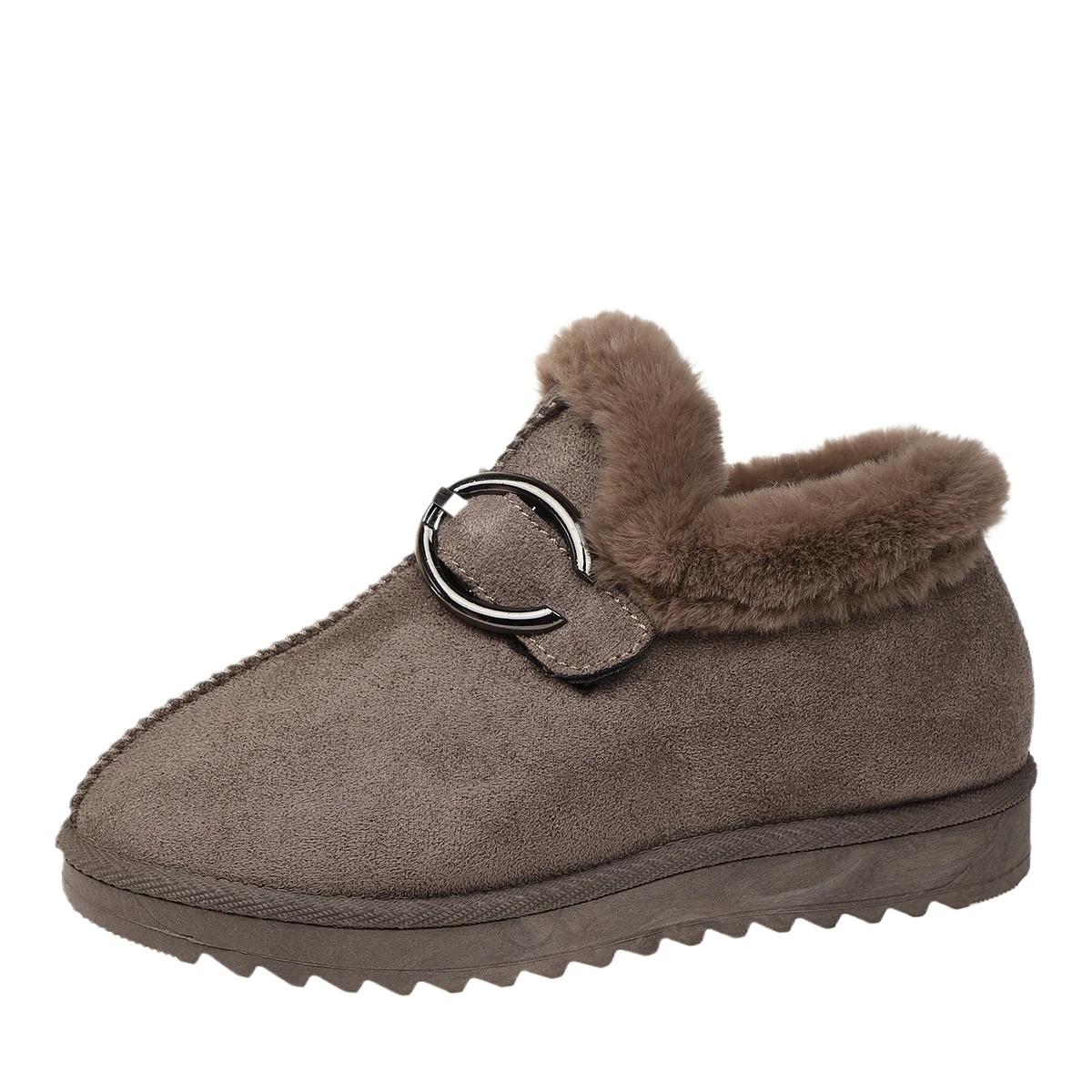 

Модные женские повседневные ботильоны с круглым носком Новые 2025 Пушистые теплые зимние ботинки Женские Пряжка Плюш Зимний комфорт Уличная обувь на плоской подошве Женская 37