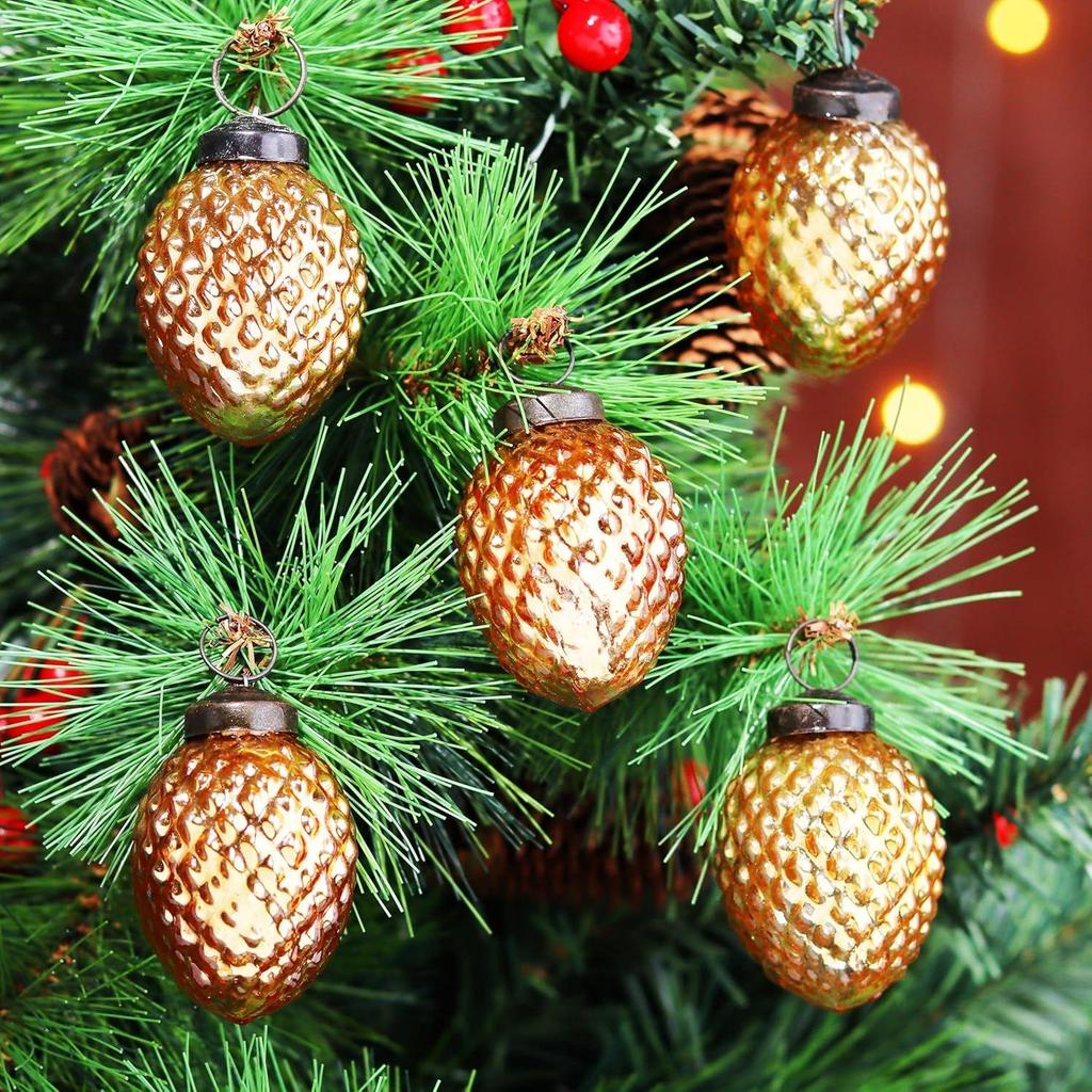 12 Vintage Mercury Copper Glass Pinecone Christmas Ornaments Pinecone Christmas Tree Decorations for Halloween, New Year, Valentine Day
