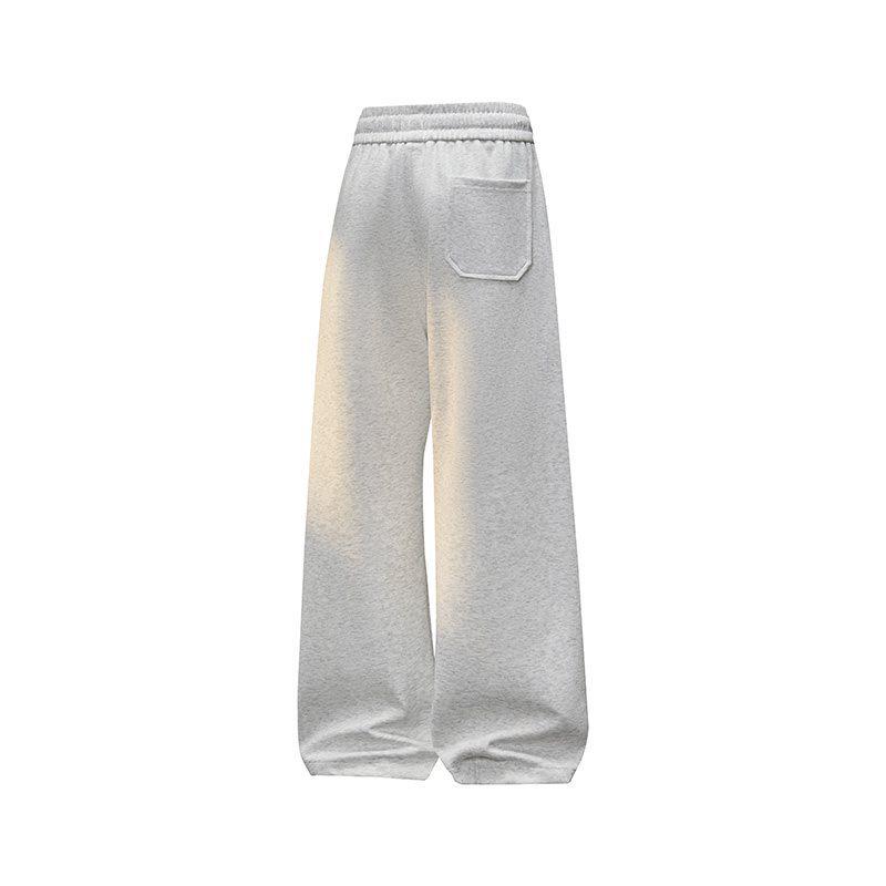 Men's Hong Kong Style Loose Knit Sweatpants: Casual Straight Leg Drawstring, Floor Length, Wide Leg, for Spring and Autumn