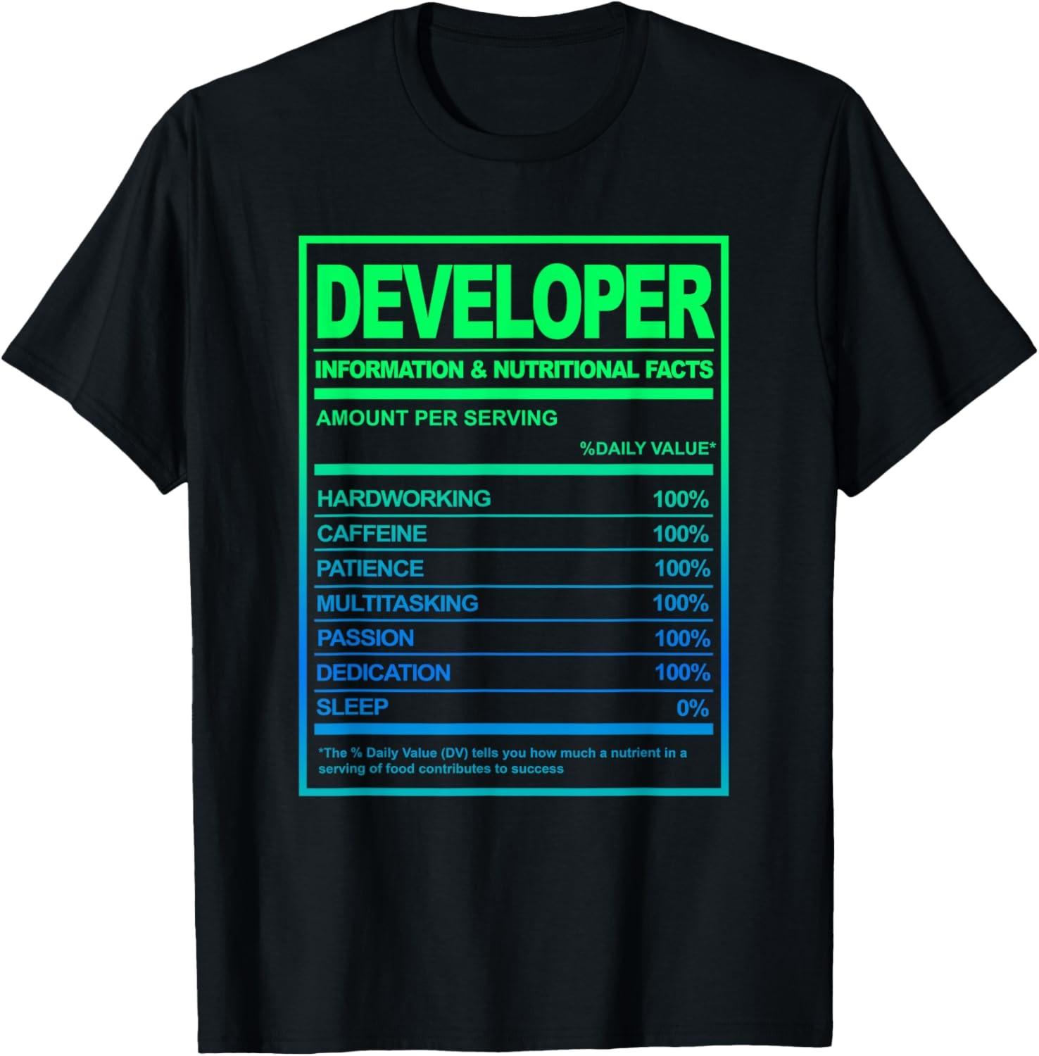 Developer Nutrition Facts Tech Humor T-Shirt S разноцветный