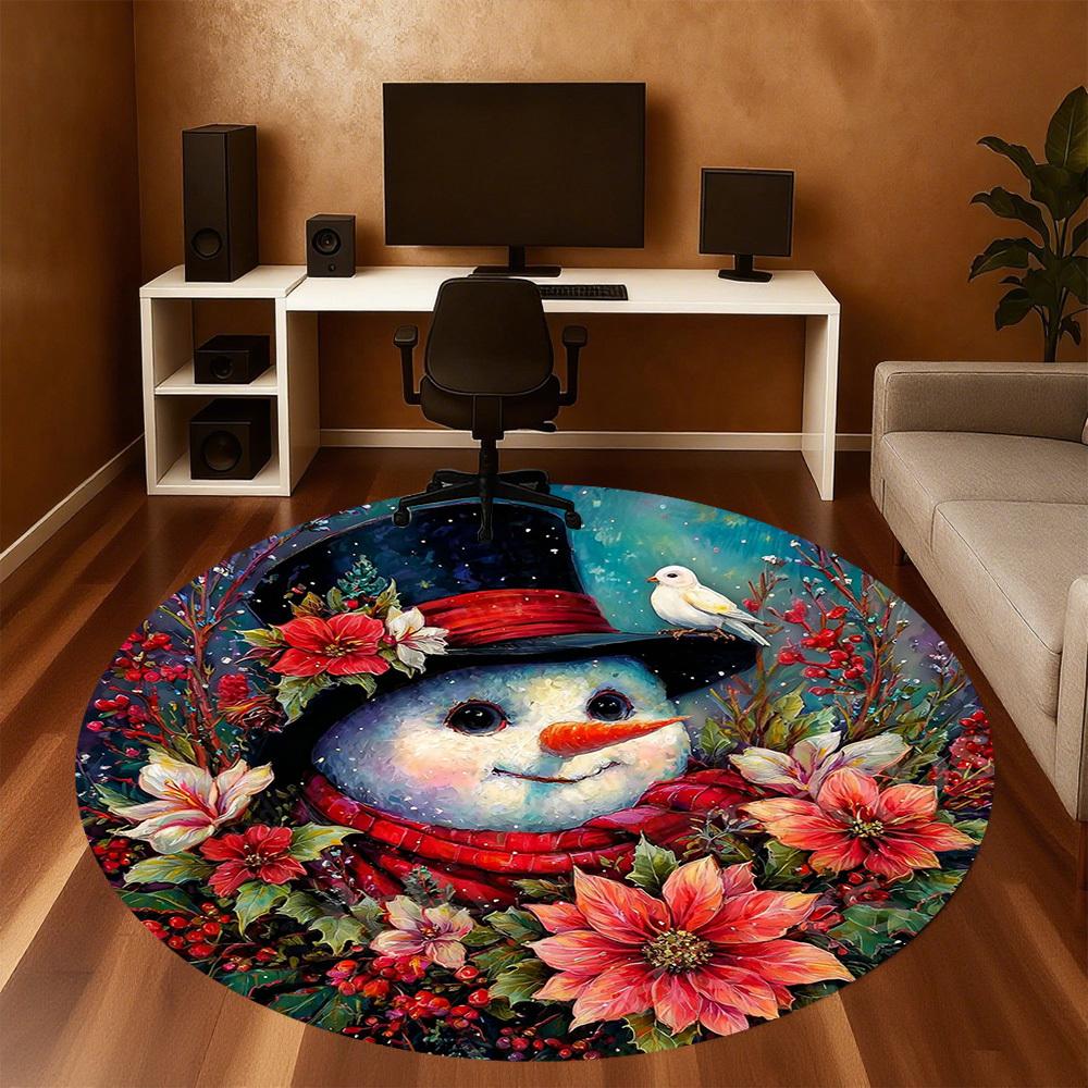 1PC snowman flowers Office Round Area Rug, Under Office Chairs Bedroom Living Room Home Decor,Carpet for Office, -1110245