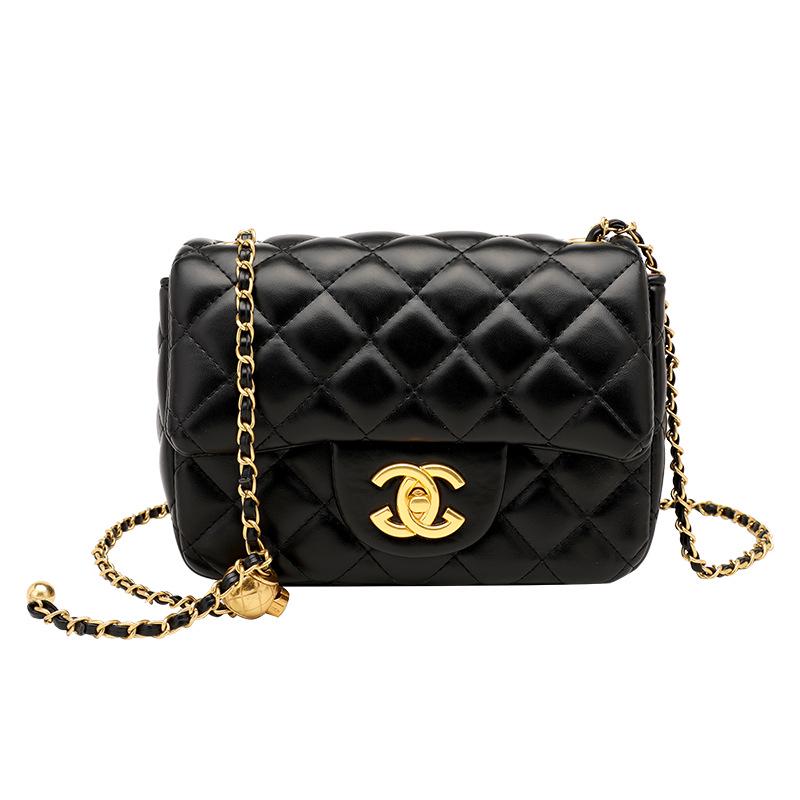 2024 Designer Trend Shoulder Bag: Fragrant Style Diamond Lattice, Gold Bead Chain, Square, Genuine Leather Women's Handbag.