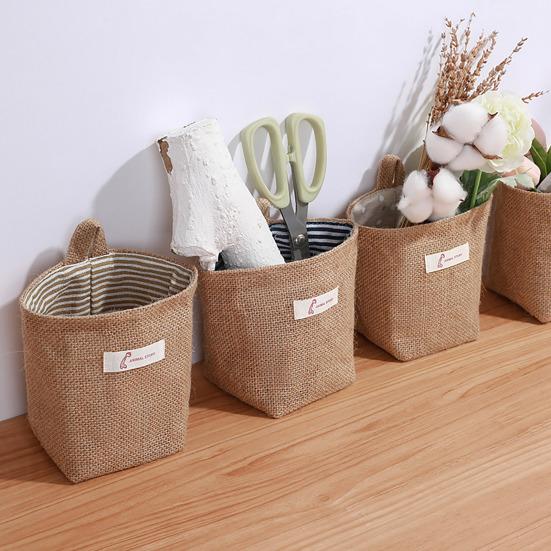 Storage Bag Cotton Linen Non-Woven Pocket Lightweight with Hanging Hole Wall Mounted Pouch for Bedside Bed Frames