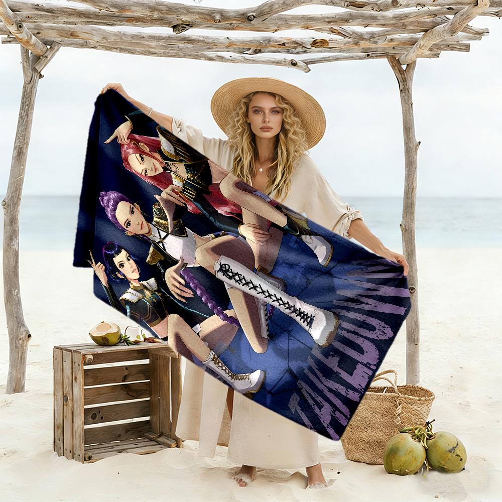 Colorful K-pop Demon Girl Beach Towel Super Soft & Absorbent Comfortable Lightweight Portable for Swimming,Beach,Camping, Travel, Beach Accessories,Gy
