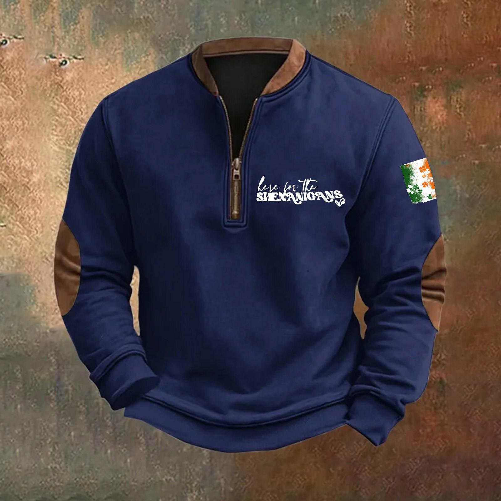 

Мужская мода повседневная с воротником-молнией и длинным рукавом, свободная, на Новый год. Толстовка с капюшоном с принтом Патрика XXXXL темно-синий