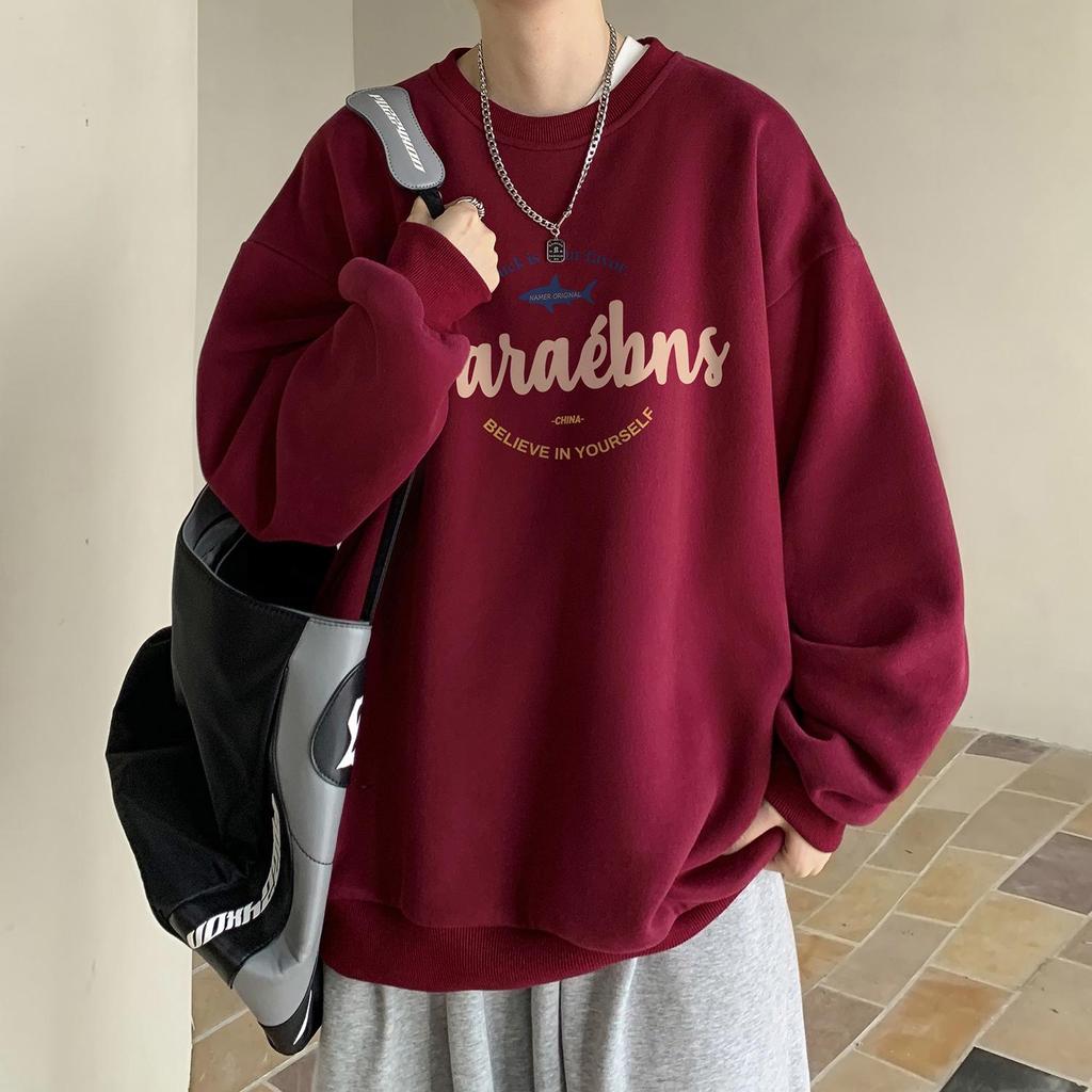 Men's Burgundy Fleece-Lined Oversized Hoodie, Hoodless, American Style, Heavy-Weight, Trendy Autumn/Winter Jacket.