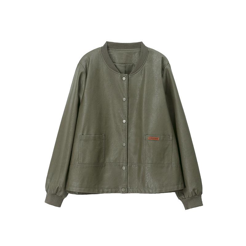 Midlife Chic Women's Petite PU Leather Jacket - High-End, Plus Size, Casual for Spring & Autumn