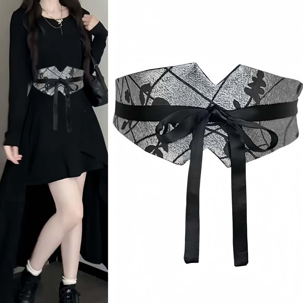 Printed Chinese Wide Belt Adjustable Retro Jacquard Waistband Ethnic Style Women's Belt Ornament