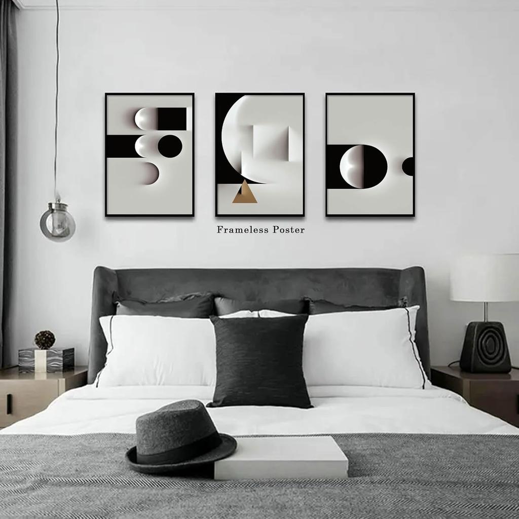 Abstract Geometric Canvas Wall Art Minimalist Black and White Geometric Poster Prints Modern Abstract Geometric Canvas Black and White Grey Abstract