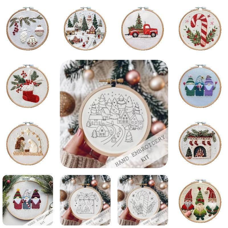 Christmas Embroidery Kit Featuring Unique Floral And Leaf Designs Perfect For Holiday Decor Projects