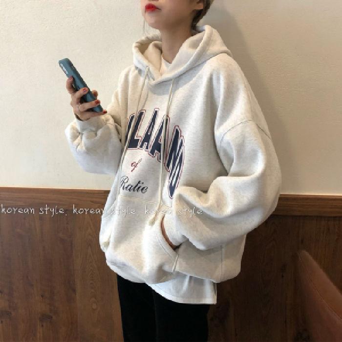 

Осенне-зимняя женская толстовка с капюшоном больших размеров с подкладкой, свободные топы Tide M серый