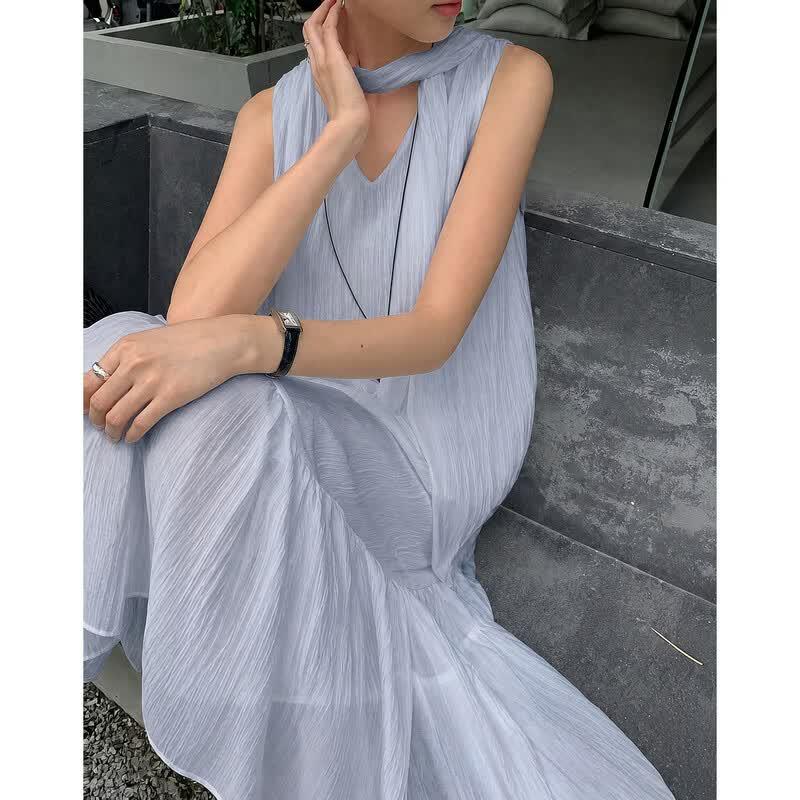 Demana Lyocell V-Neck Ruffled A-Line Maxi Dress