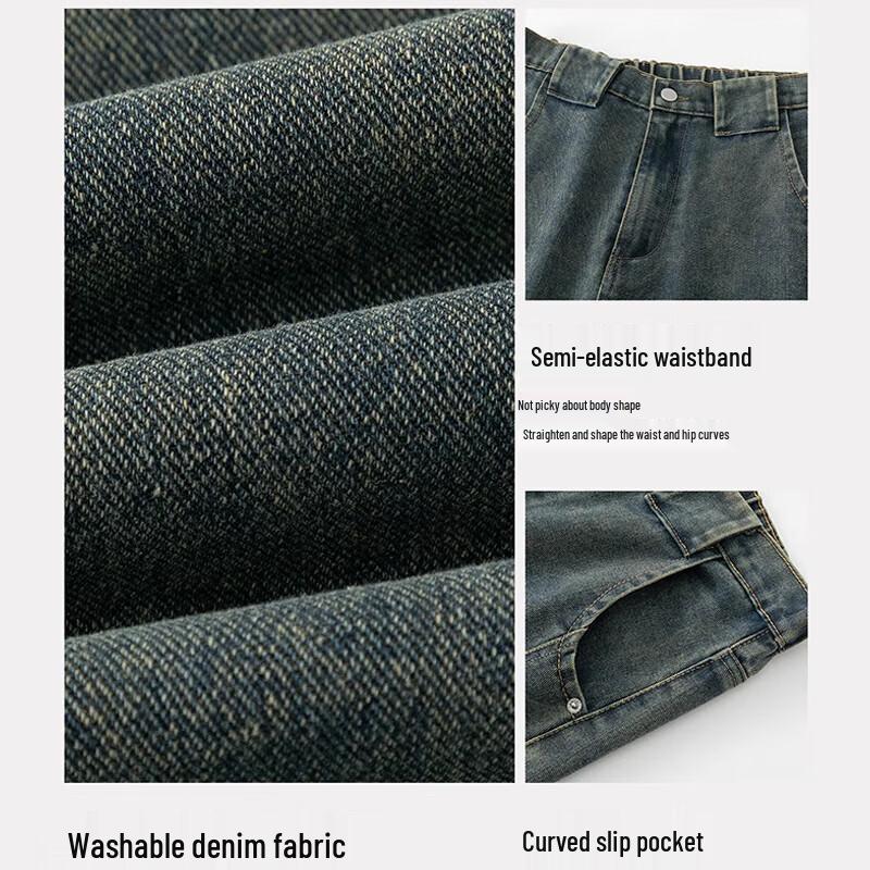 VUUG Men's American Retro Curved Knife Jeans