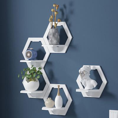 3 stuks Zeskantige Wandplank zonder Boren, Wandmontage Bloempot Houder & TV Achtergrond Ophang Organizer voor Huis Slaapkamer Woonkamer