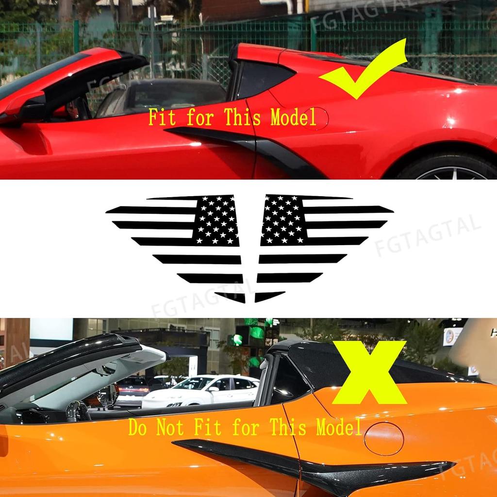Rear Side Window American Flag Decal Fit for Chevrolet Corvette C8 2020-2024, Rear Side Window Sticker, American Flag Rear Side Window Decal Sticker