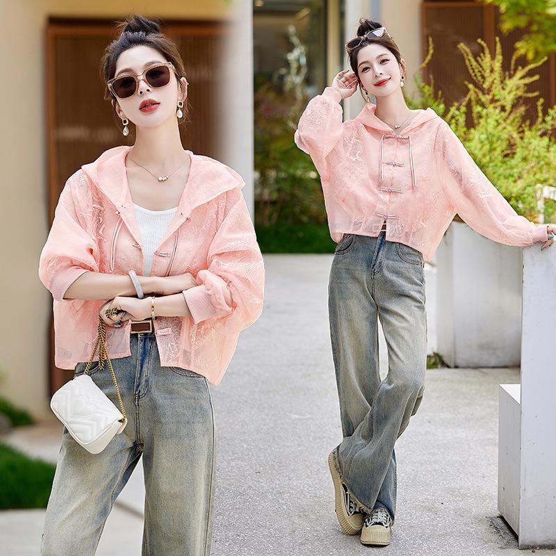 

Солнцезащитная одежда женская летняя новая тонкая вышитая свободная солнцезащитная одежда с капюшоном короткая куртка XXL