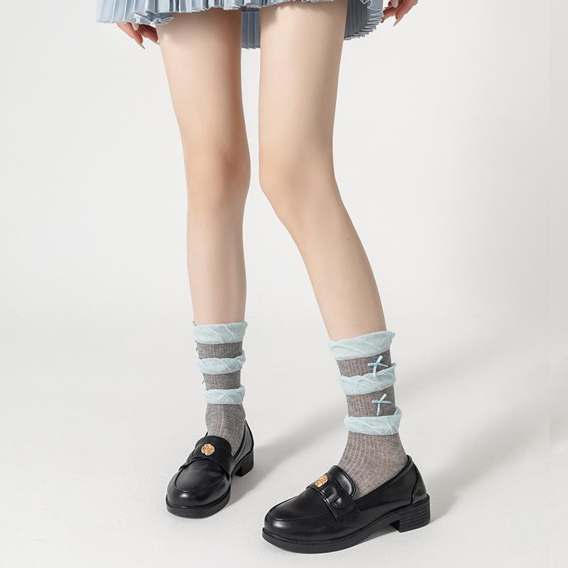 Female Summer Thin Double Layer Pile Pile Pleats Sweet Candy Color In The Tube Socks