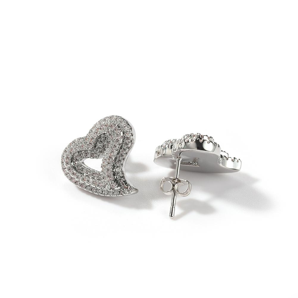 Uwin Mini Hollow Heart Heart Shape Earrings Bling Gift Women Hip Hop Earring Stud Icy RTS Jewelry