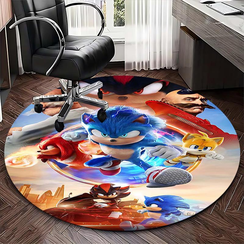1pc Sonic the Hedgehog Anime Cartoon Design Round Carpet - Office Chair Mat, Non-Slip Rug for Home Decor, Living Room, Bedroom, Game Room, Dormitory,