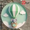 Cute Cartoon Elephant Hot Air Balloon Aluminum Round Sign 7.87x7.87in Whimsical Dreamy 2D Flat Outdoor Plaque for Room Decor