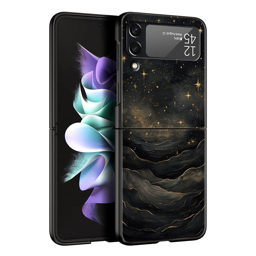 

Fashion Starry Sky Stars Hard PC Phone Case For Samsung Galaxy Z Flip 7 6 5 4 Black Cover For Galaxy Z Flip 3 Foldable Funda Bag Z Flip 6